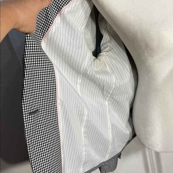 Talbots Tailored Gingham Blazer Size 16 Black White One Button Notched Pockets - Picture 9 of 17